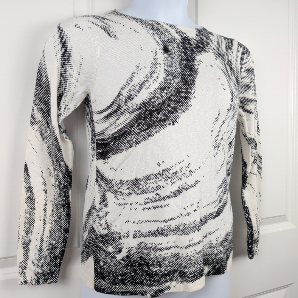 Monochrome Women's XS Black White Abstract Print Viscose Blend Knit Sweater